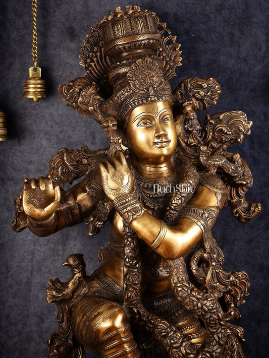 Large brass Lord Krishna Statue - 46 inch - Budhshiv.com