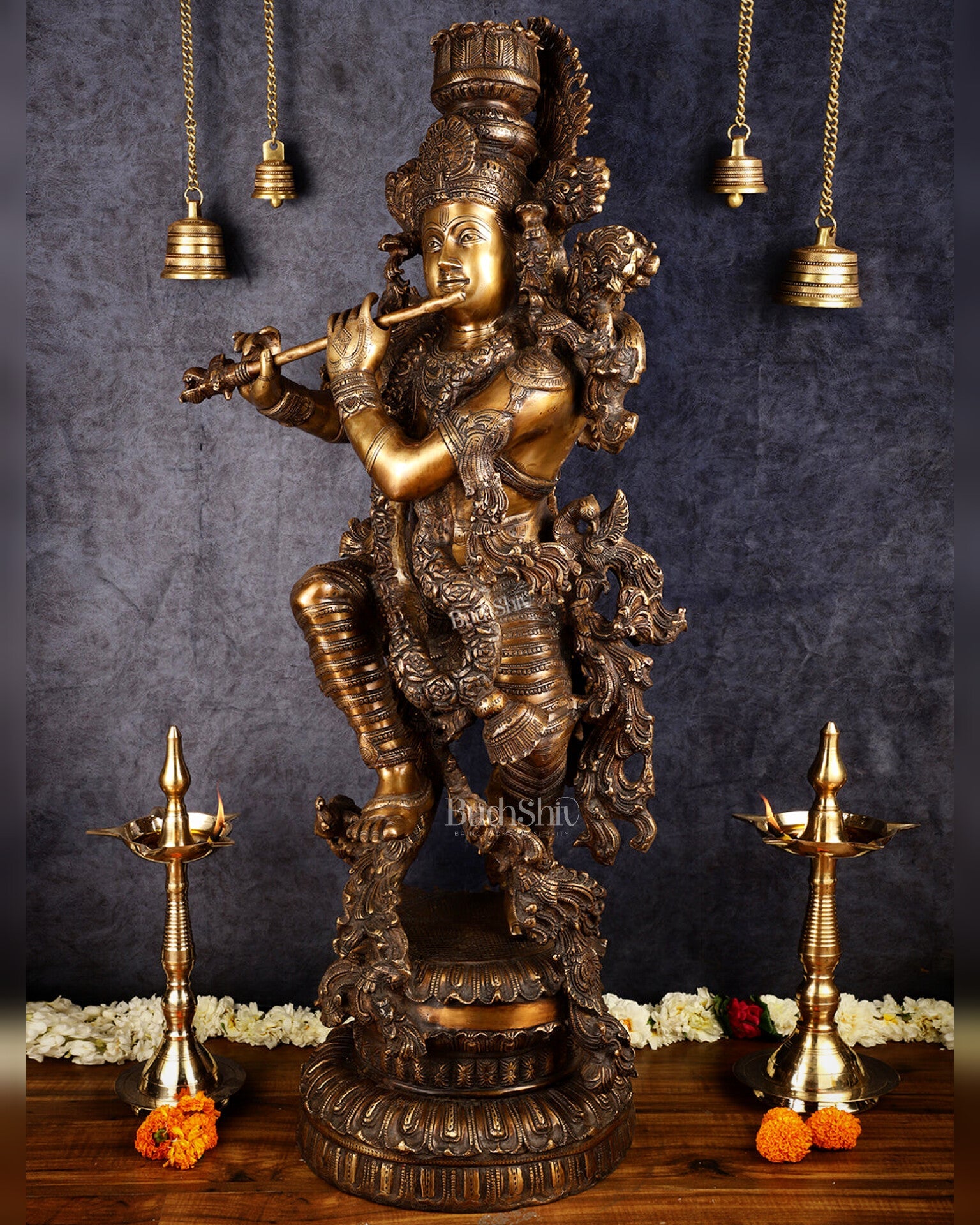 Large brass Lord Krishna Statue - 46 inch - Budhshiv.com