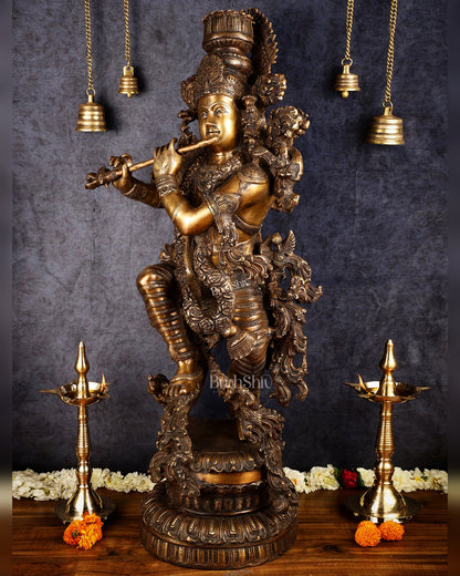 Large brass Lord Krishna Statue - 46 inch - Budhshiv.com