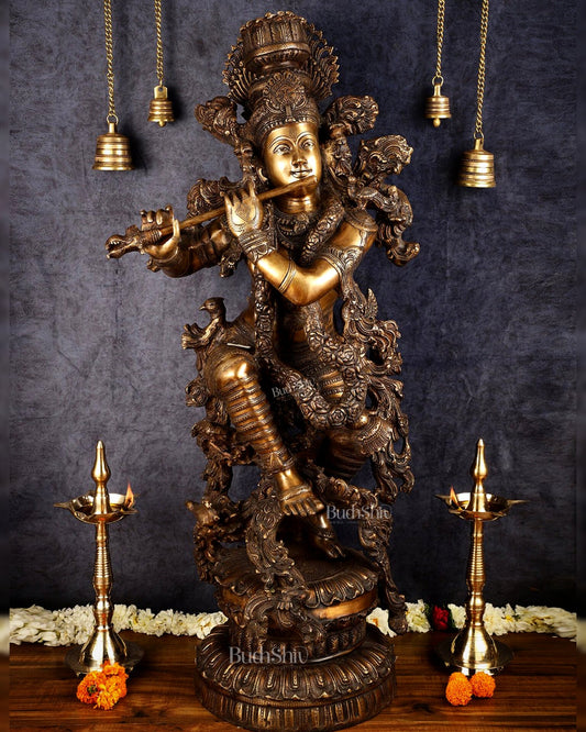 Large brass Lord Krishna Statue - 46 inch - Budhshiv.com