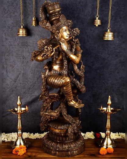 Large brass Lord Krishna Statue - 46 inch - Budhshiv.com