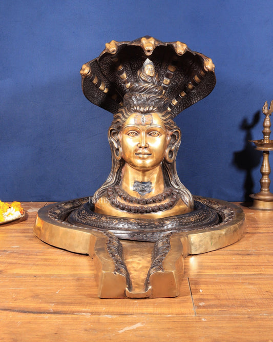 Large Brass Lord Shiva Mukhalingam Shivling – 24" x 25" x 36" | Temple - Perfect with Detachable Base & Vasuki - Budhshiv.com