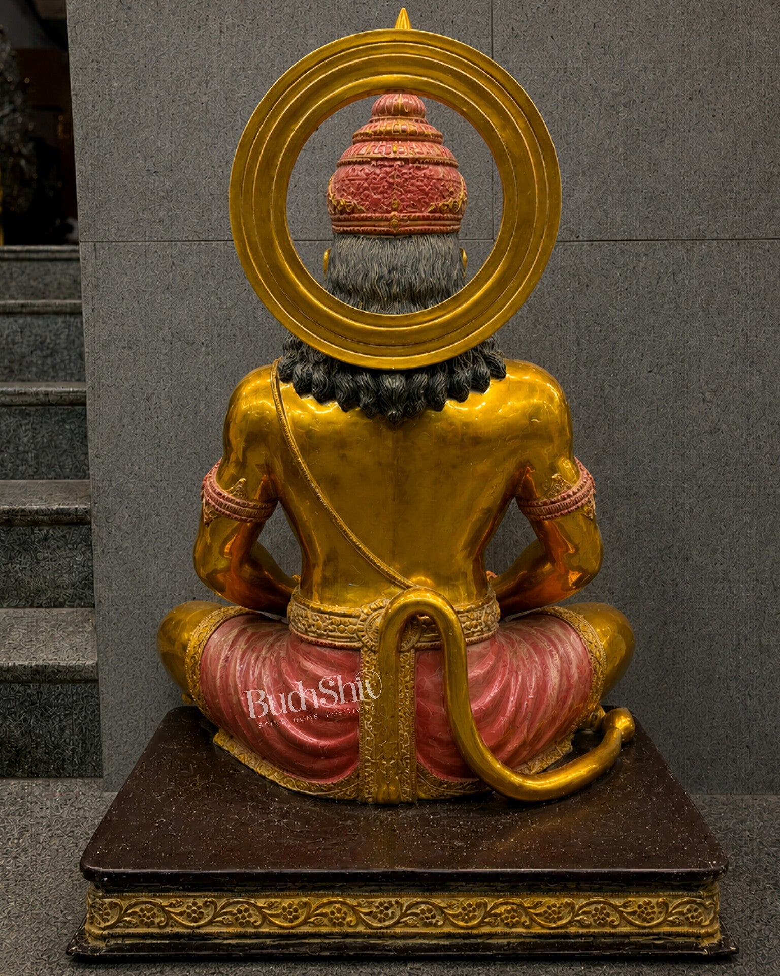 Large Brass Meditation Hanuman Statue – Skin Tone Face with Bright Gold Highlights 46 inch - Budhshiv.com