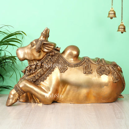 Large Brass Nandi Sculpture – Majestic Temple Design 25 inch antique tone - Budhshiv.com