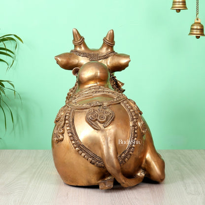 Large Brass Nandi Sculpture – Majestic Temple Design 25 inch antique tone - Budhshiv.com