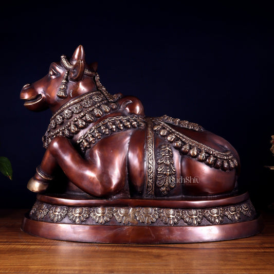 Large brass Nandi Statue 22 inch brown tone - Budhshiv.com