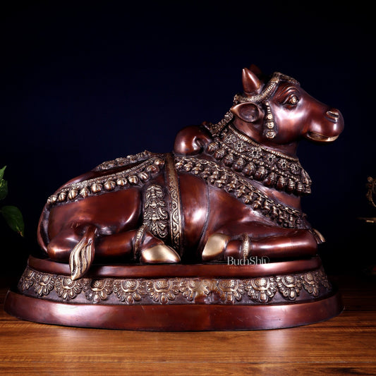 Large brass Nandi Statue 22 inch brown tone - Budhshiv.com