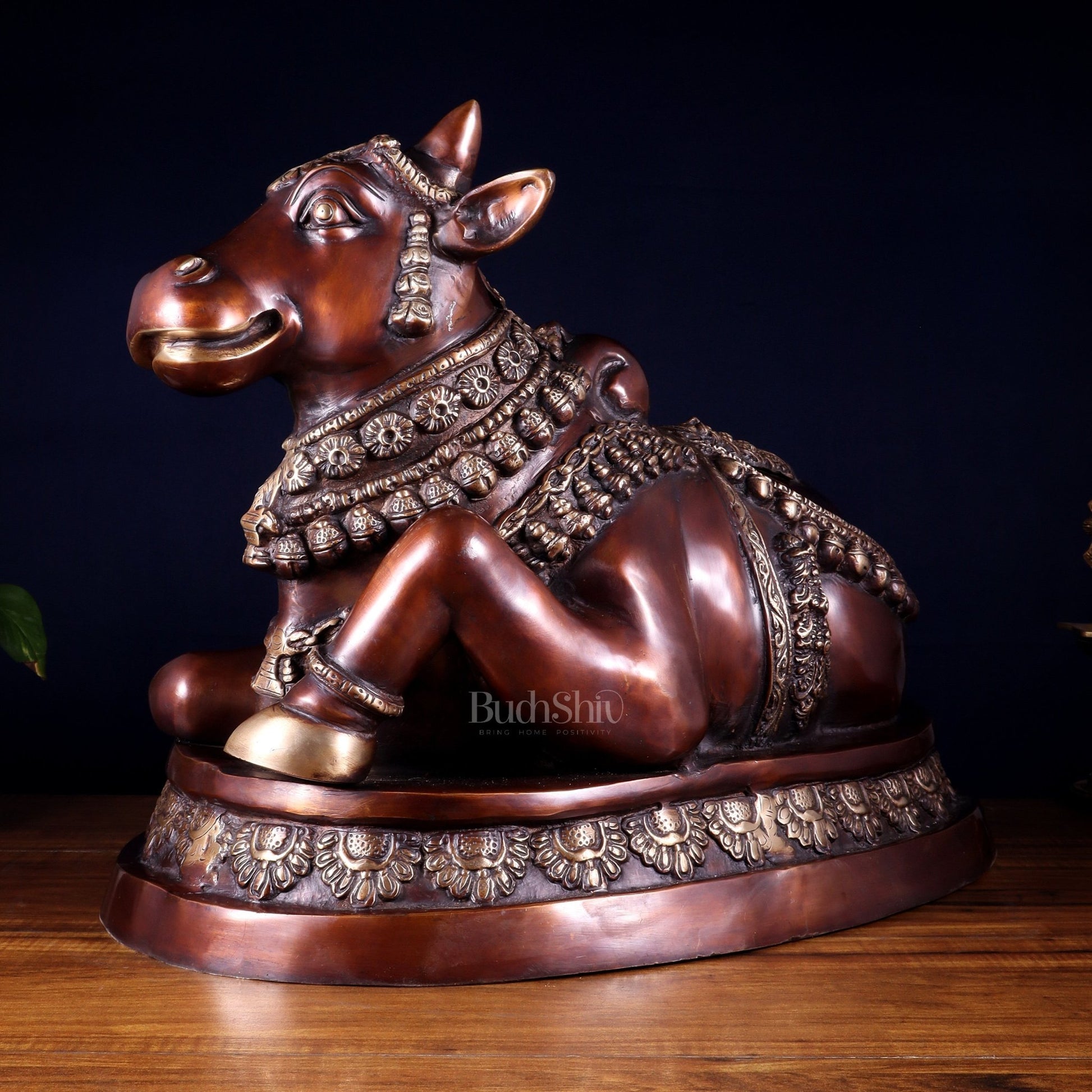 Large brass Nandi Statue 22 inch brown tone - Budhshiv.com