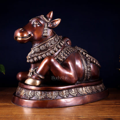 Large brass Nandi Statue 22 inch brown tone - Budhshiv.com
