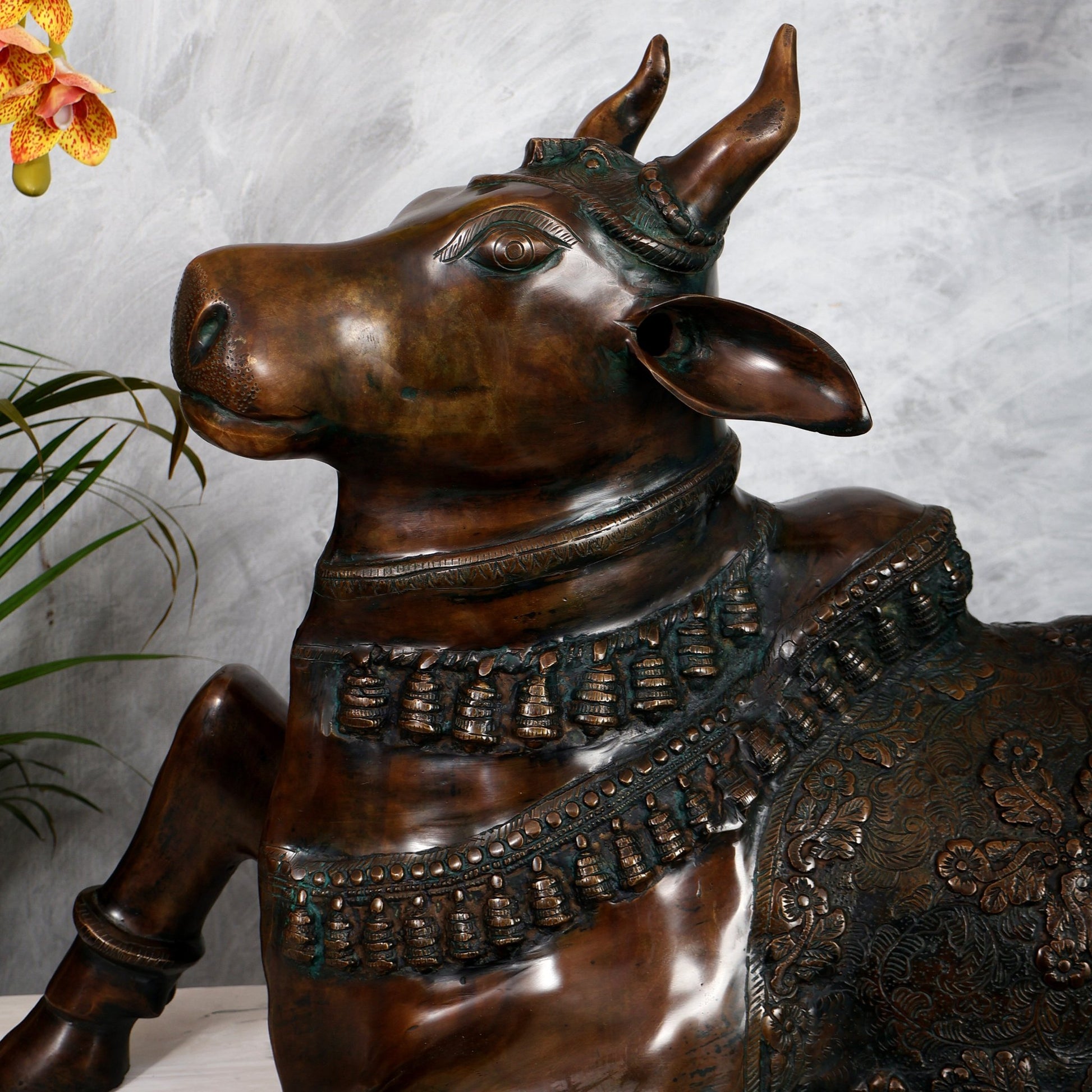 Large Brass Nandi Statue 35 inch Antique bronze tone - Budhshiv.com
