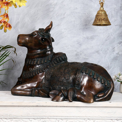 Large Brass Nandi Statue 35 inch Antique bronze tone - Budhshiv.com