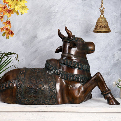 Large Brass Nandi Statue 35 inch Antique bronze tone - Budhshiv.com