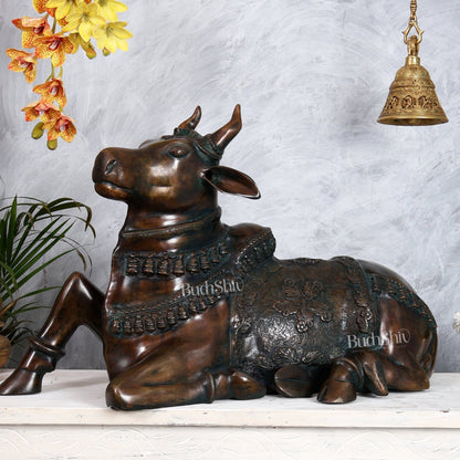 Large Brass Nandi Statue 35 inch Antique bronze tone - Budhshiv.com
