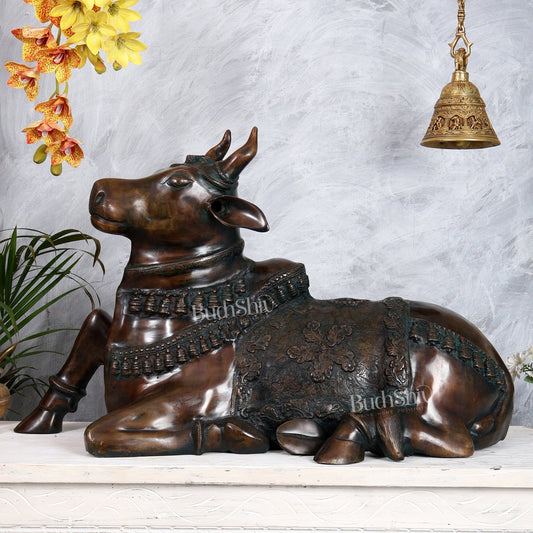 Large Brass Nandi Statue 35 inch Antique bronze tone - Budhshiv.com