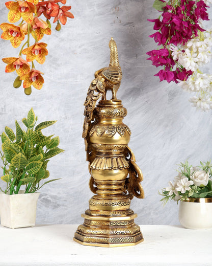 Large Brass Peacock Showpiece 20" enhanced carvings - Budhshiv.com