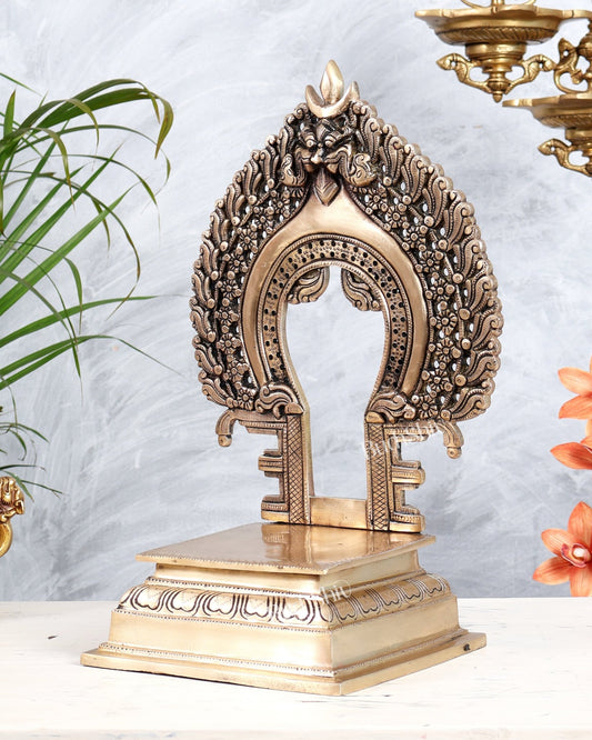 Large Brass Peetha Prabhavali with Kirtimukha Yali Design | Temple Backdrop for God Idols 14.75" - Budhshiv.com