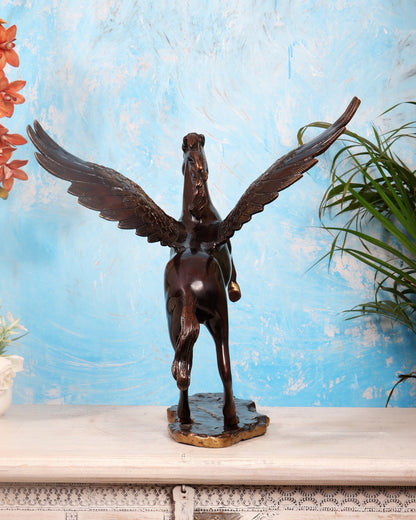 Large Brass Pegasus Flying Horse Sculpture – Grape tone Mythological Decor Artefact 16.5" - Budhshiv.com