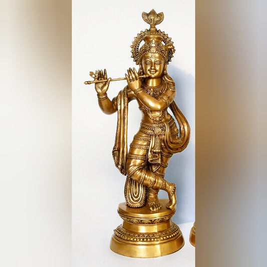 Large Brass Radha Krishna Statues - 36" Height, 40 kgs - Budhshiv.com
