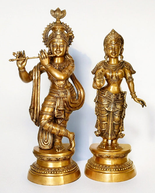 Large Brass Radha Krishna Statues - 36" Height, 40 kgs - Budhshiv.com