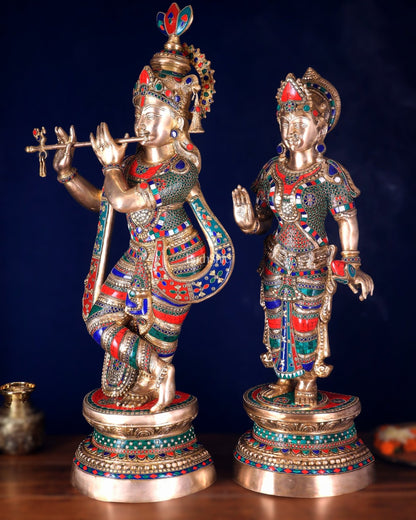 Large Brass Radha Krishna Statues - 36" Height, stonework - Budhshiv.com
