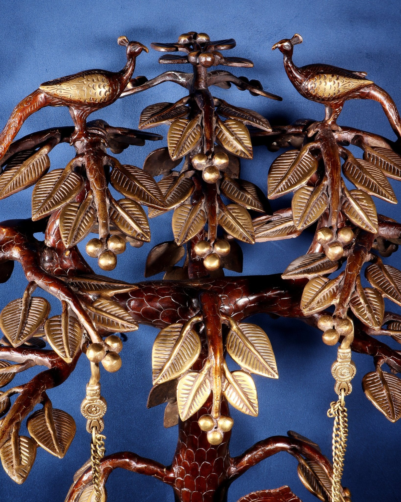 Large Brass Radha Krishna Swing with Kalpavriksha tree Brown - Gold Finish 3 feet - Budhshiv.com