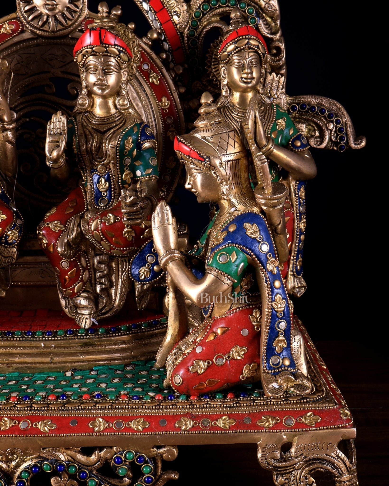 Large Brass Ram Darbar sitting Idol |(Ramapatabhishekam) 23" meenakari Stonework - Budhshiv.com