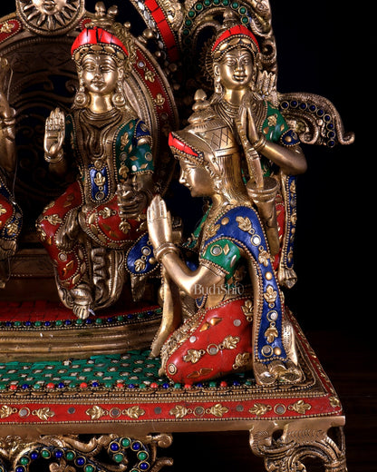 Large Brass Ram Darbar sitting Idol |(Ramapatabhishekam) 23" meenakari Stonework - Budhshiv.com