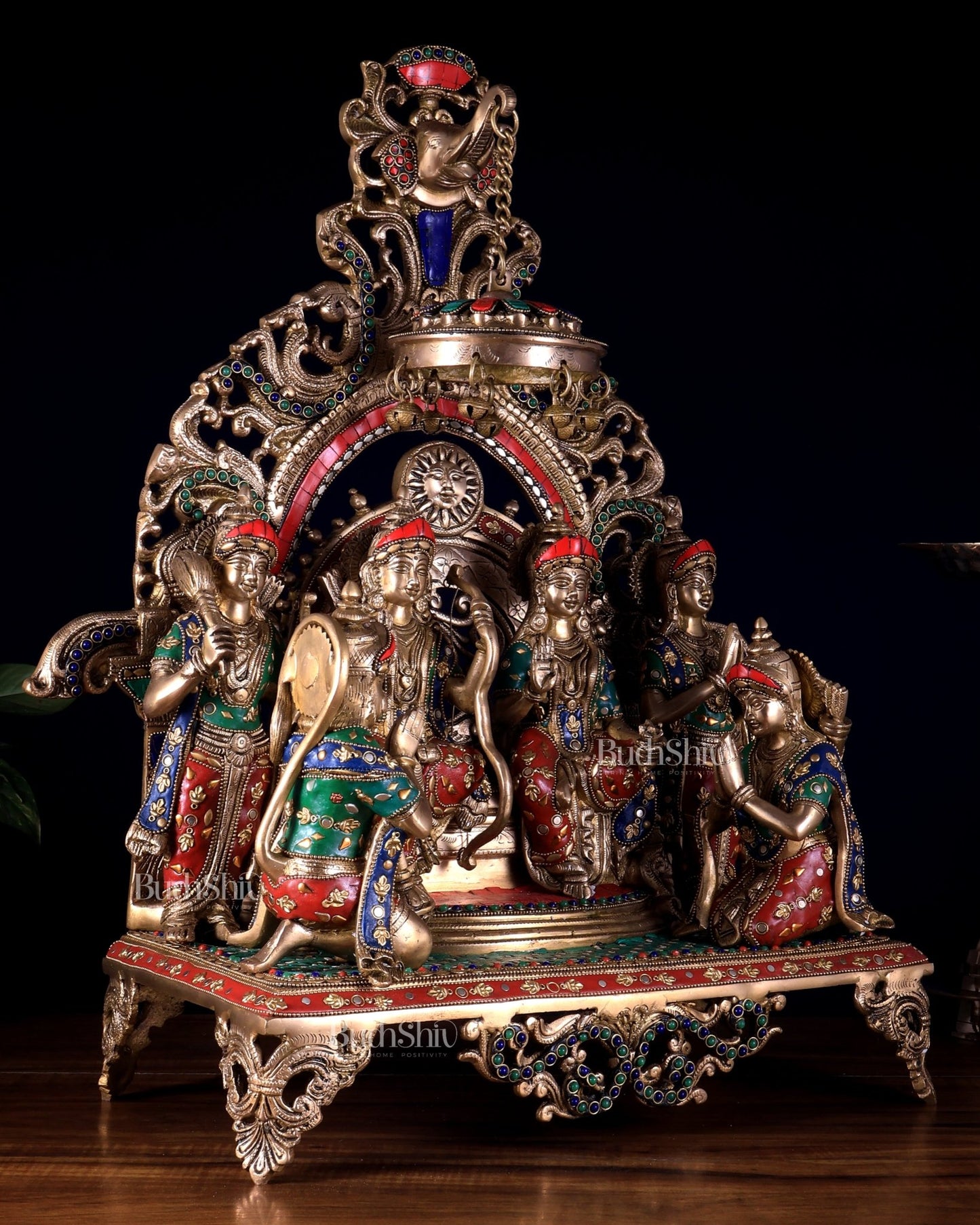Large Brass Ram Darbar sitting Idol |(Ramapatabhishekam) 23" meenakari Stonework - Budhshiv.com