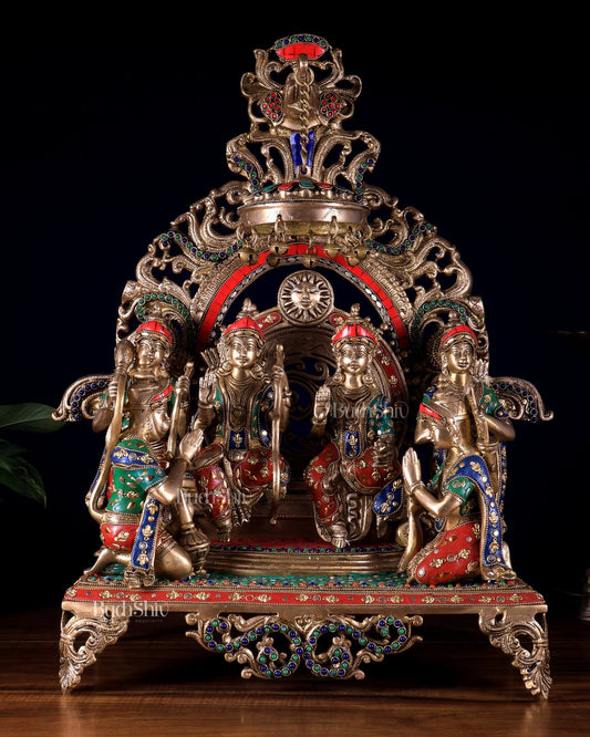 Large Brass Ram Darbar sitting Idol |(Ramapatabhishekam) 23" meenakari Stonework - Budhshiv.com