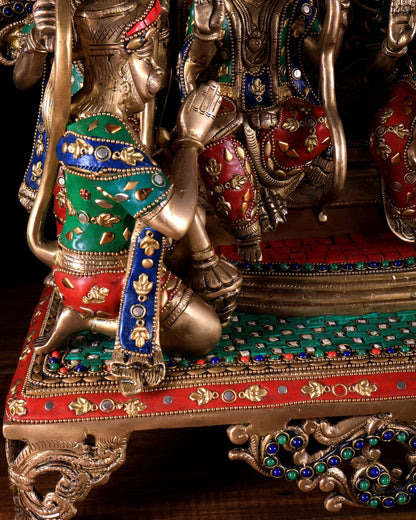 Large Brass Ram Darbar sitting Idol |(Ramapatabhishekam) 23" meenakari Stonework - Budhshiv.com