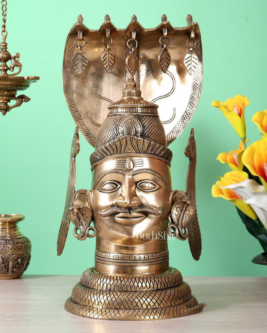 Large Brass Shiva Mukhlingam with Vasuki – 20.5 Inch Heavy Sacred Shivling Idol (13.9 KG) - Budhshiv.com