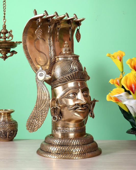 Large Brass Shiva Mukhlingam with Vasuki – 20.5 Inch Heavy Sacred Shivling Idol (13.9 KG) - Budhshiv.com