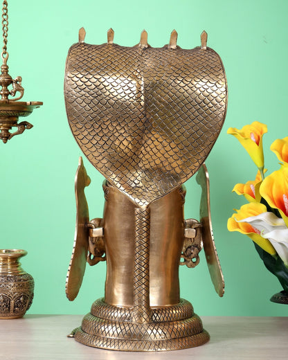 Large Brass Shiva Mukhlingam with Vasuki – 20.5 Inch Heavy Sacred Shivling Idol (13.9 KG) - Budhshiv.com