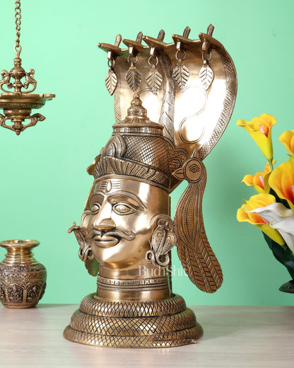 Large Brass Shiva Mukhlingam with Vasuki – 20.5 Inch Heavy Sacred Shivling Idol (13.9 KG) - Budhshiv.com