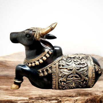 Large Brass Superfine Nandi Sculpture - 21" Black tone - Budhshiv.com