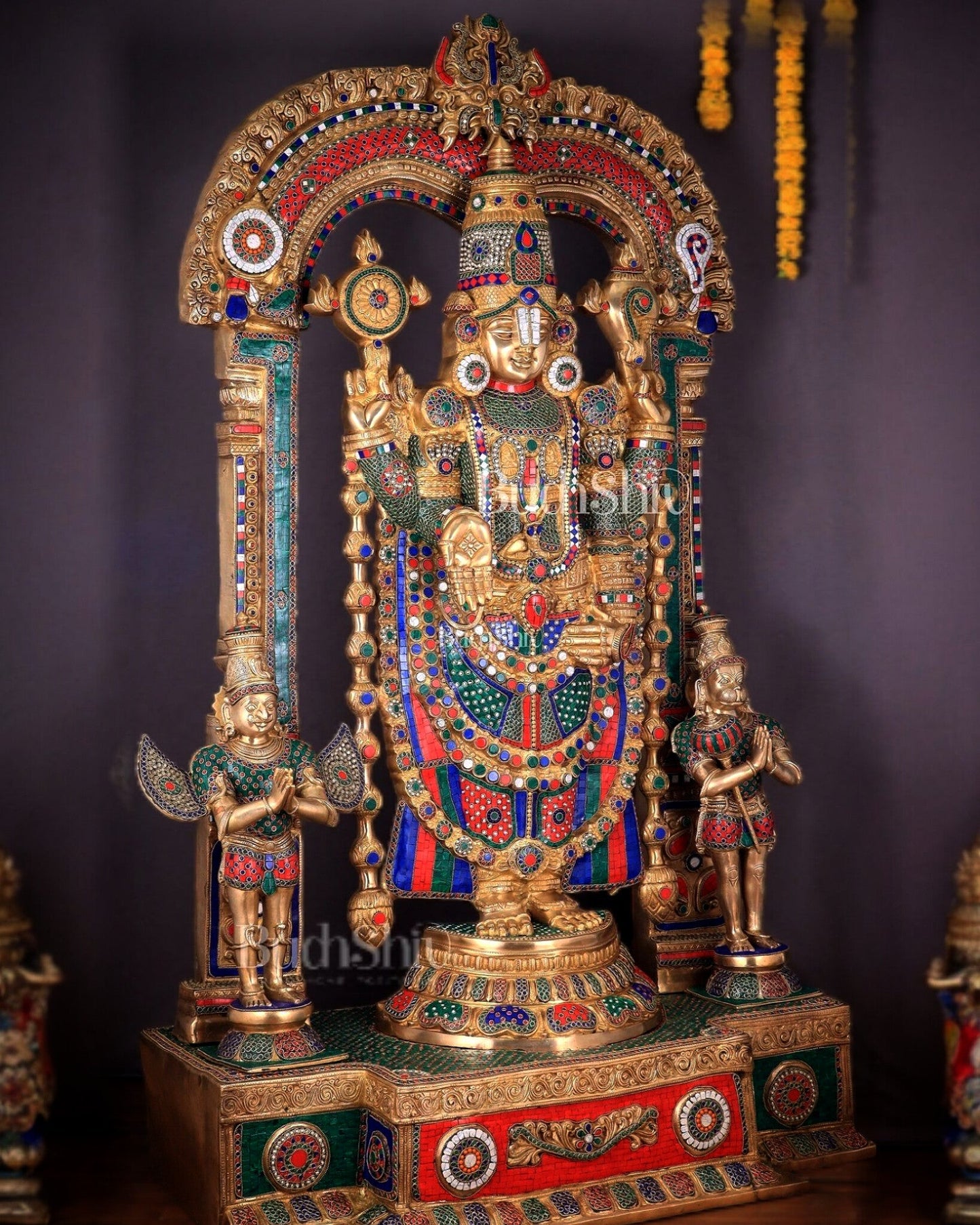 Large Brass Tirupati Balaji Sculpture 60" Lord Venkateshwara darbar - Budhshiv.com