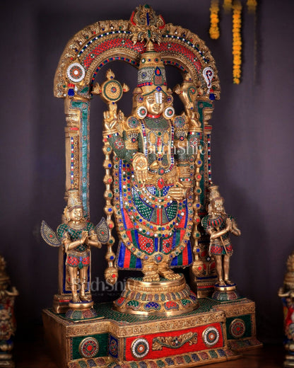 Large Brass Tirupati Balaji Sculpture 60" Lord Venkateshwara darbar - Budhshiv.com