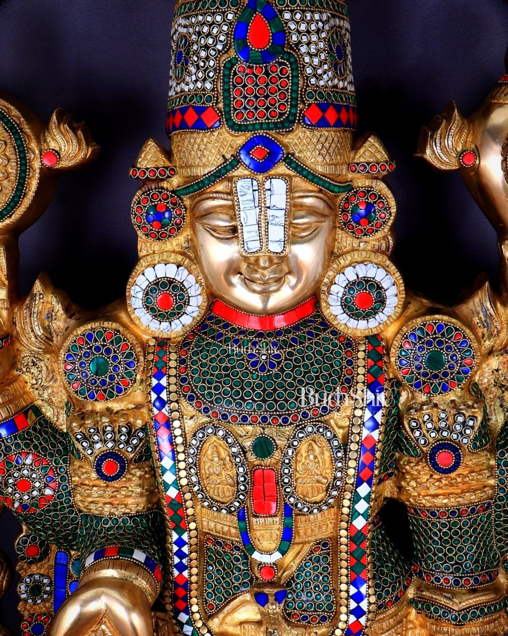 Large Brass Tirupati Balaji Sculpture 60" Lord Venkateshwara darbar - Budhshiv.com