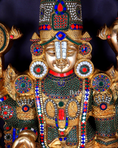 Large Brass Tirupati Balaji Sculpture 60" Lord Venkateshwara darbar - Budhshiv.com