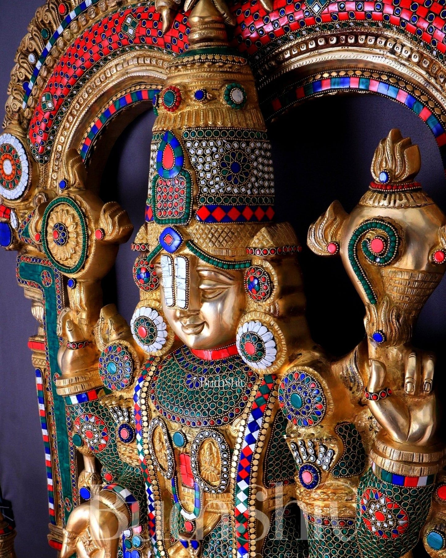 Large Brass Tirupati Balaji Sculpture 60" Lord Venkateshwara darbar - Budhshiv.com