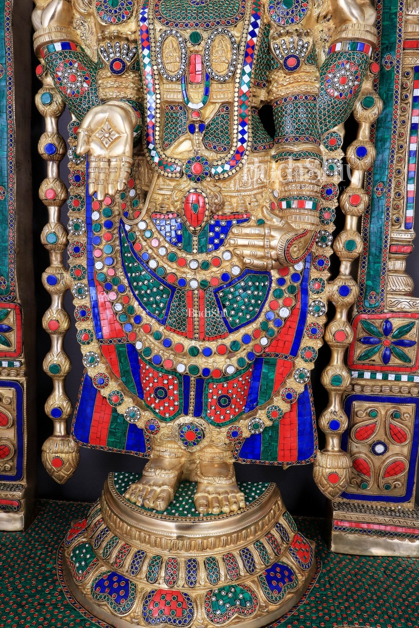 Large Brass Tirupati Balaji Sculpture with Kirtimukha Thiruvarchi Prabhavali 60" - Budhshiv.com