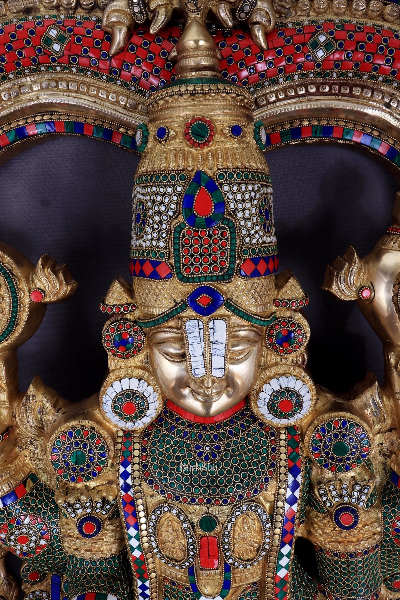 Large Brass Tirupati Balaji Sculpture with Kirtimukha Thiruvarchi Prabhavali 60" - Budhshiv.com