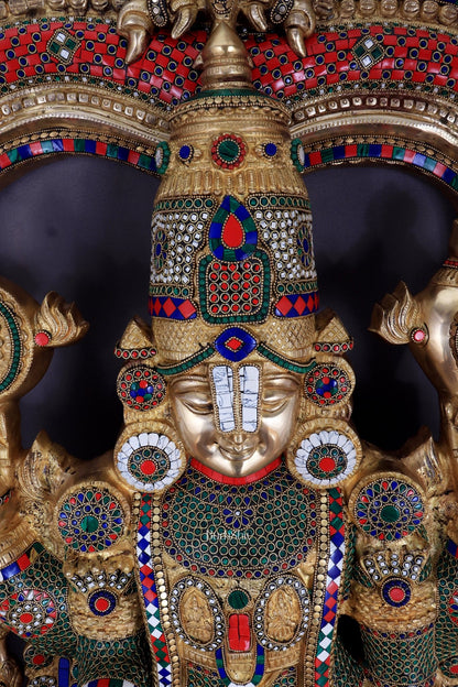 Large Brass Tirupati Balaji Sculpture with Kirtimukha Thiruvarchi Prabhavali 60" - Budhshiv.com