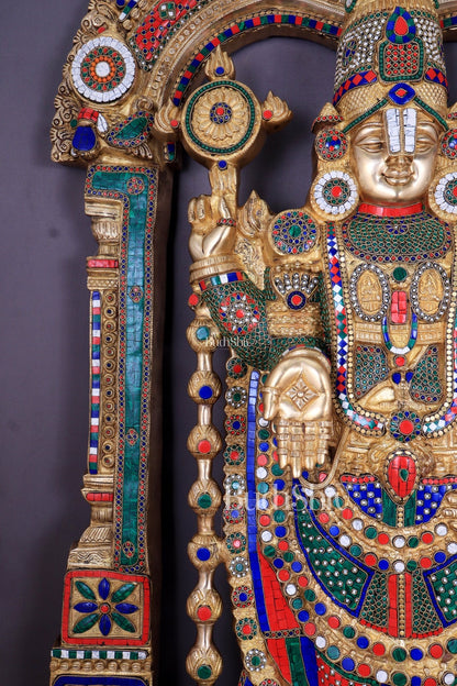 Large Brass Tirupati Balaji Sculpture with Kirtimukha Thiruvarchi Prabhavali 60" - Budhshiv.com
