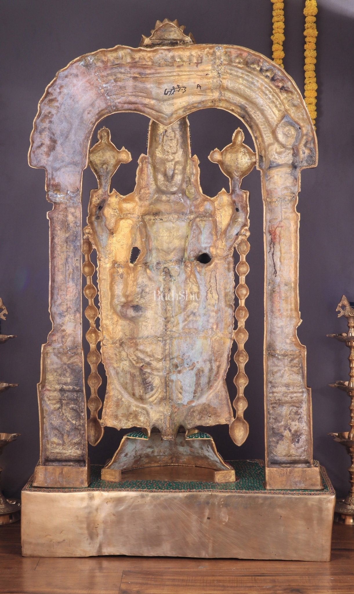 Large Brass Tirupati Balaji Sculpture with Kirtimukha Thiruvarchi Prabhavali 60" - Budhshiv.com