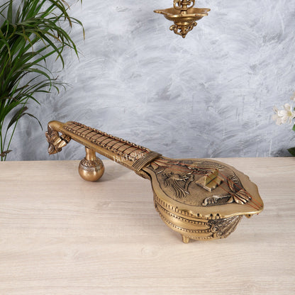 Large Brass Veena Showpiece | Saraswati Instrument Décor for Home & Office 20" - Budhshiv.com
