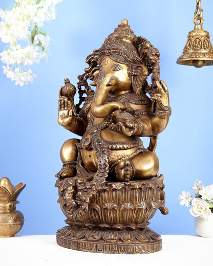 Large Ganesha Brass Statue - 26 Inch south Indian style - Budhshiv.com
