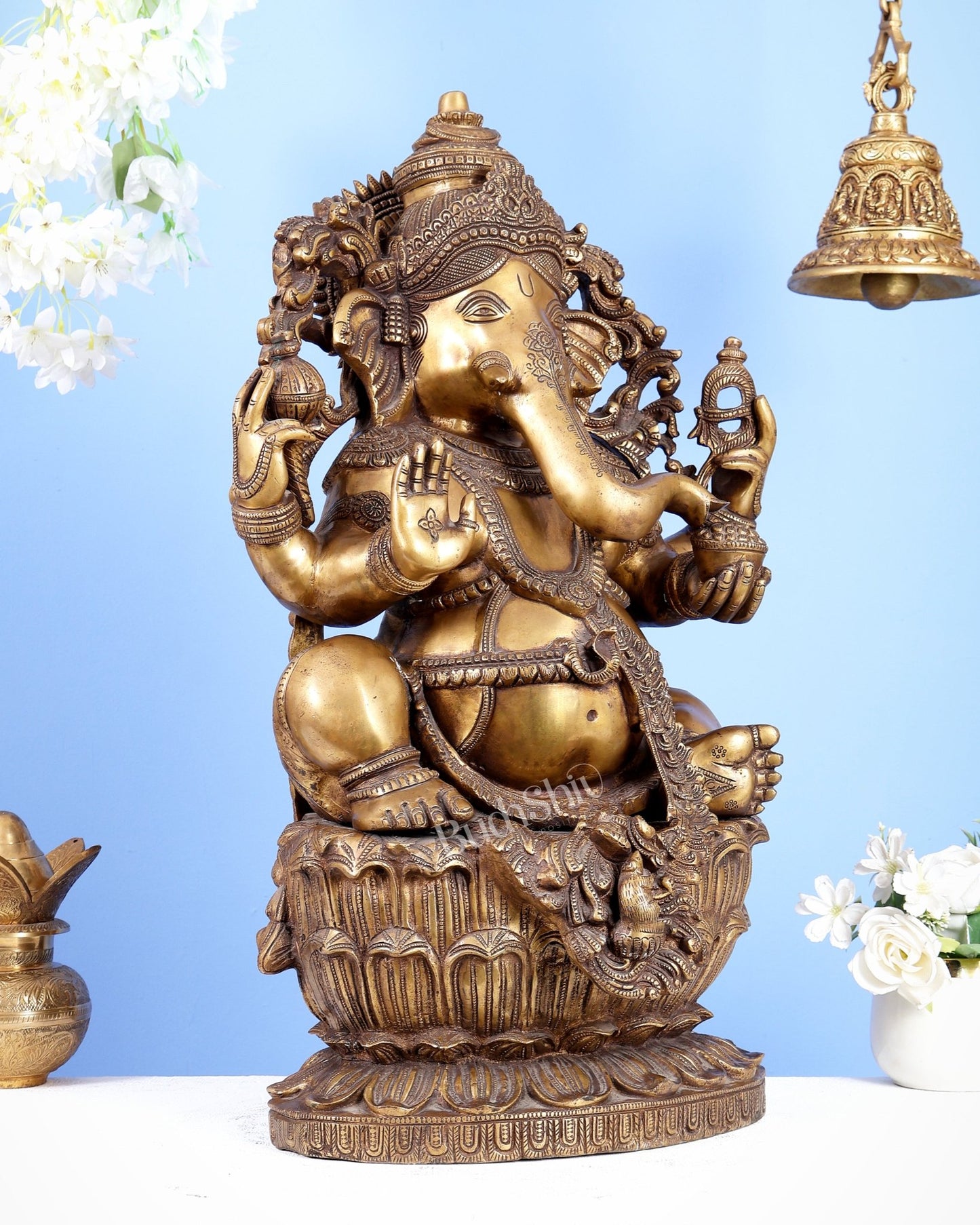 Large Ganesha Brass Statue - 26 Inch south Indian style - Budhshiv.com