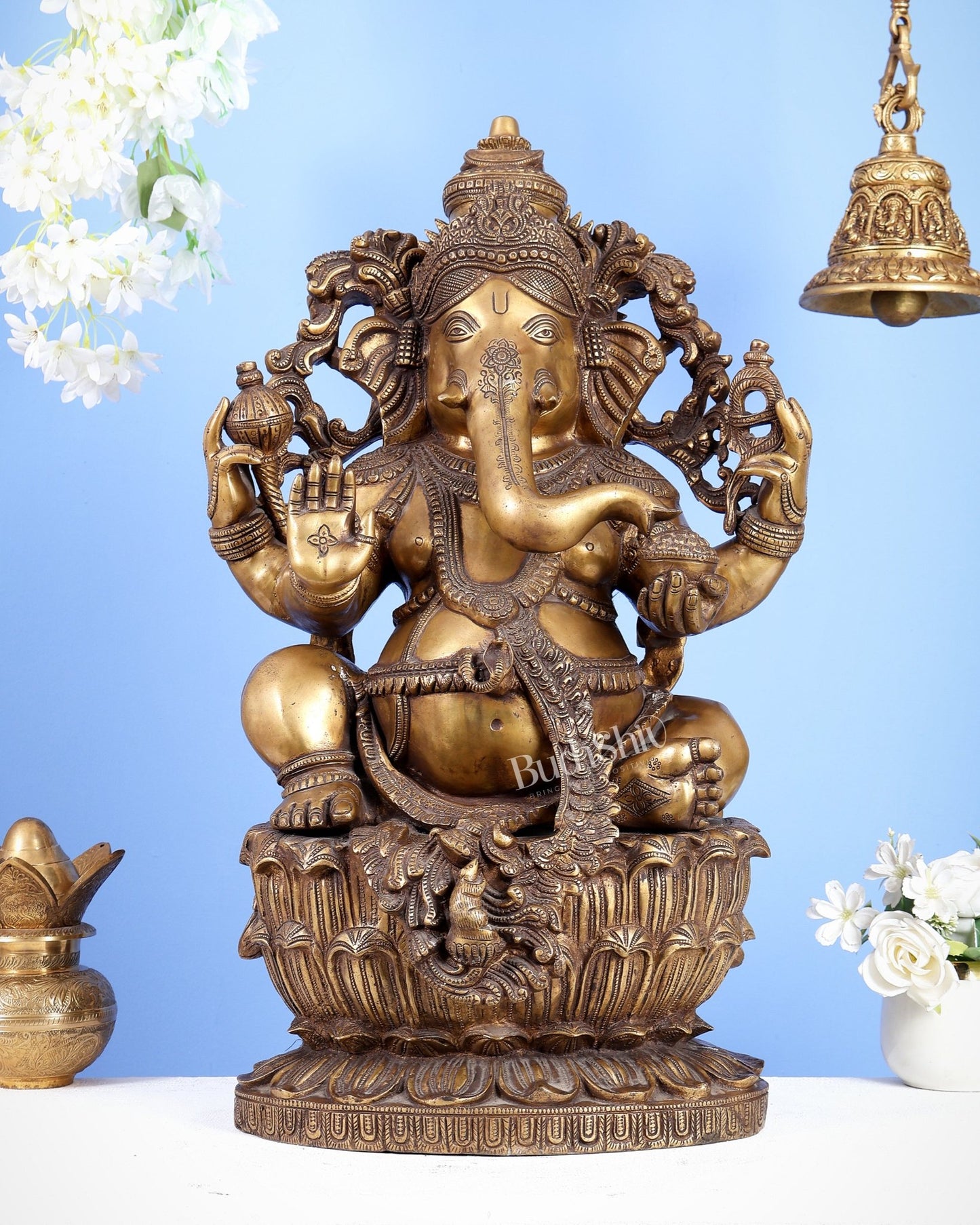 Large Ganesha Brass Statue - 26 Inch south Indian style - Budhshiv.com