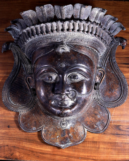 Large Goddess Durga Face Wall Hanging | Bronze Lost Wax Casting 26 inch - Budhshiv.com